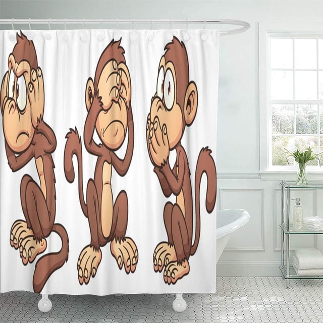 Cortina de Ducha ABPHQTO Mono Marrón Hear No Evil See Speak 150x180 cm