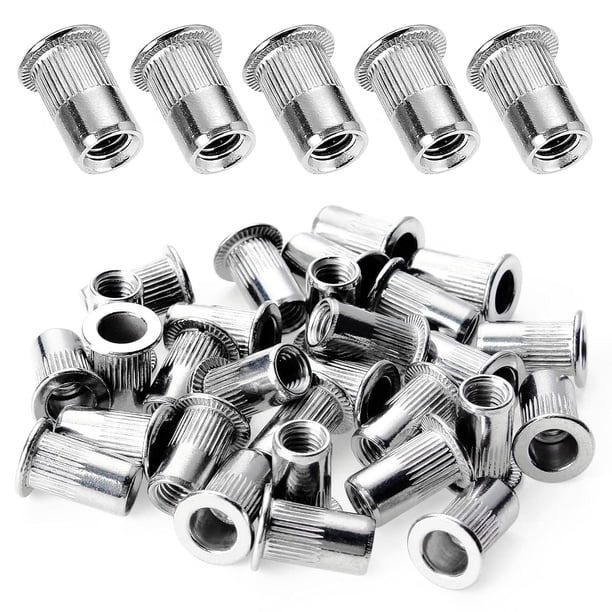 Tuercas remachables de acero inoxidable, cabeza plana con inserto roscado, surtido