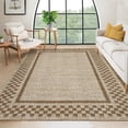 thumbnail image 2 of Hasoo Washable Living Room Area Rug 9x12 Large Modern Checkered Bordered Non-Slip Soft Foldable Indoor Taupe Carpet, 2 of 5