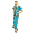 thumbnail image 3 of Bimba Women Long Cotton Kaftan Blue Floral Night Wear Classic Caftan Dress, 3 of 5