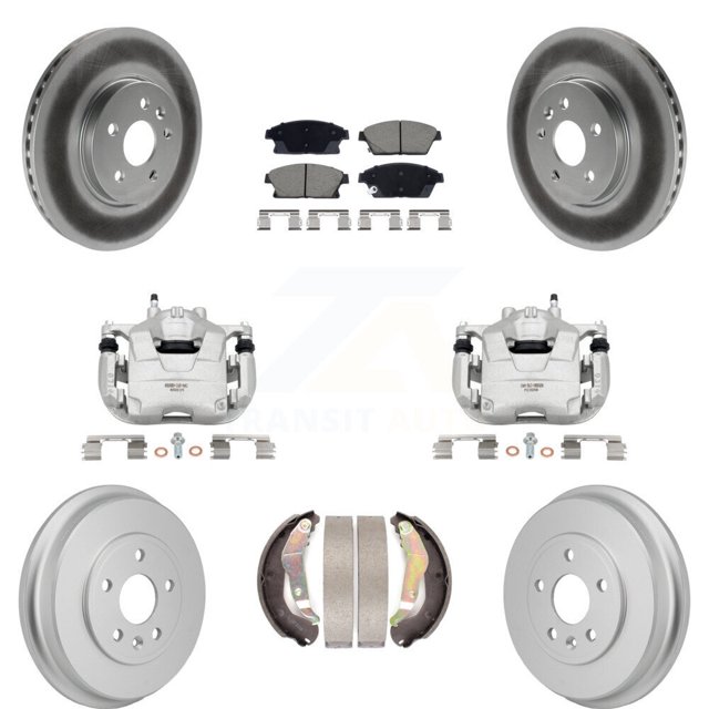 Transit Auto Front Rear Disc Brake Caliper Coated Rotors Drums Ceramic Pads Kit (8Pc) for Car 2013-2017 Chevrolet Trax KCG-101157C