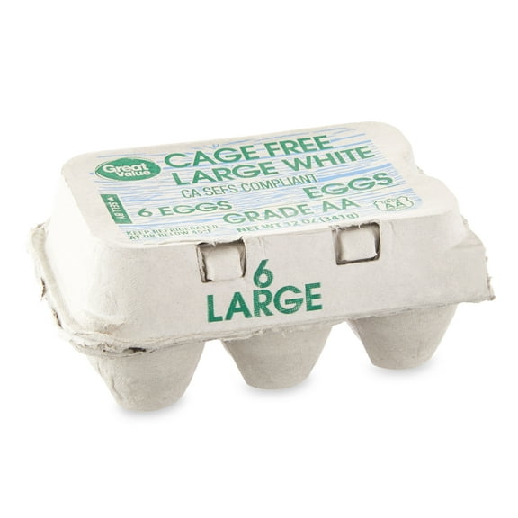 Great Value Cage-Free Grade AA Large White Eggs, 6 Count