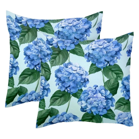 2 Pack Throw Pillow Covers Hydrangeas Blue Floral Pattern Decorative Pillow Cases Home Decor Square 18x18 Inches Pillowcases