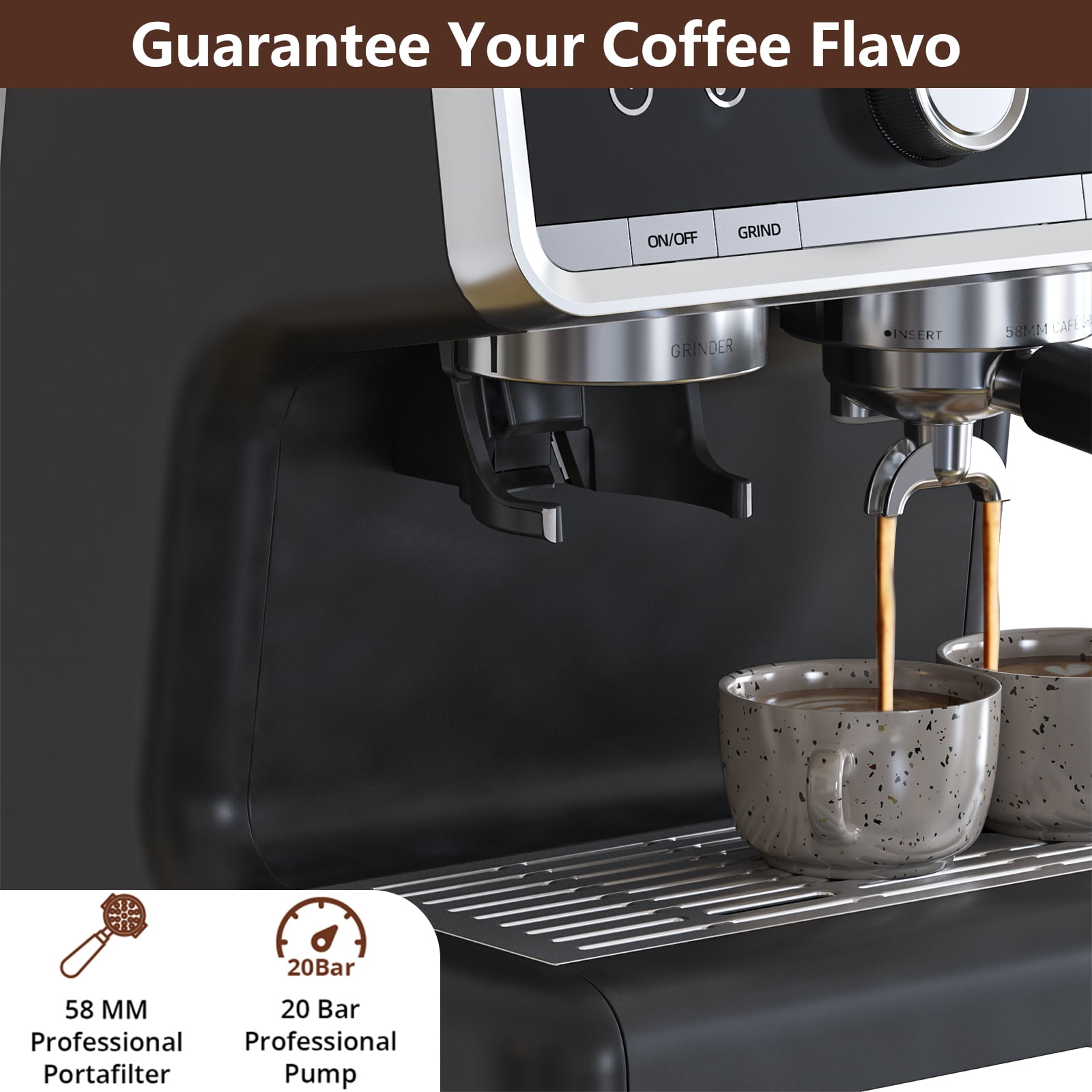 Home Semi Automatic Espresso Machine, 20 Bar Professional Espresso Maker with Milk Frother Steam Wand and 95oz Water Tank, Stainless Steel Latte Cappuccino Coffee Maker for Home