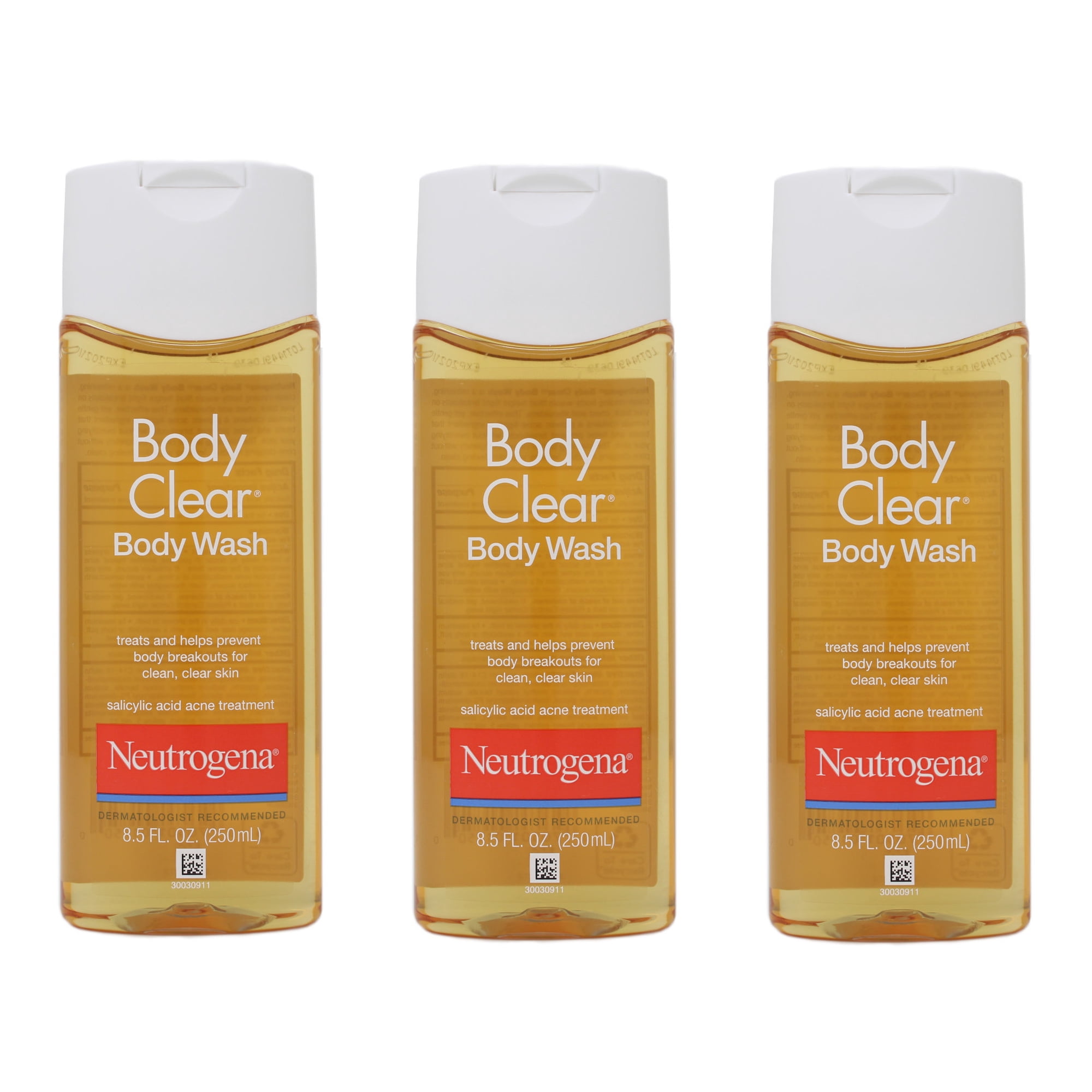 Neutrogena Body Clear Acne Body Wash with Glycerin & Salicylic Acid Acne Medicine for Acne-Prone Skin, Non-Comedogenic, 8.5 fl. Oz (Pack of 3)