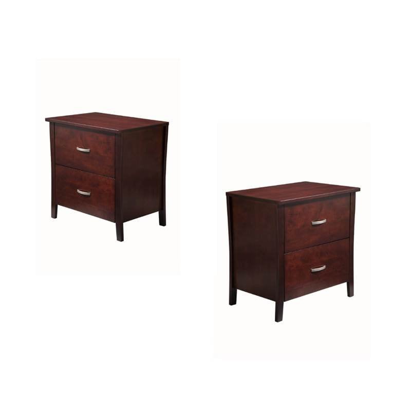 Home Square Set Of 2 Transitional 2 Drawer Nightstand In Brown Cherry Walmart Com Walmart Com