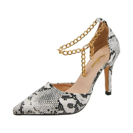 HSMQHJWE Women s Chain Wedding Shoes for Bride High Heels Pointed Toe Bridal Shoes Leopard print Prom Party Dress Pumps Sandals