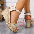thumbnail image 4 of Rokment Womens Metallic Braided Platform Wedge Dressy Sandals Beach Boho Casual Leather Faux Wooden Chunky High Heel Ankle Strap Dress Pumps for Woman Summer E Size 8, 4 of 6