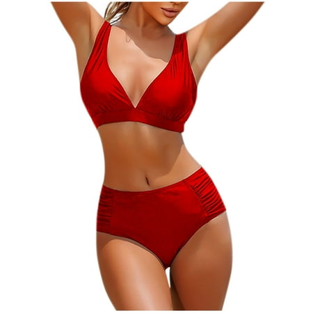 Tawop Swimsuit Women Clearance Women Swim Two Piece Bikini Bottoms Clearance Womens Swimsuits Red S