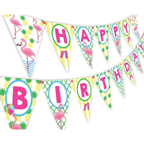 Flamingo Pineapple Happy Birthday Banner Pennant - Flamingle Party Banner