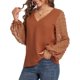 thumbnail image 3 of Blusa de gasa para mujer Swiss Dot Casual Cuello redondo Manga larga Pom Pom Camisas Tops XBTCLXEBCO Camello, Extra Grande, 3 of 6
