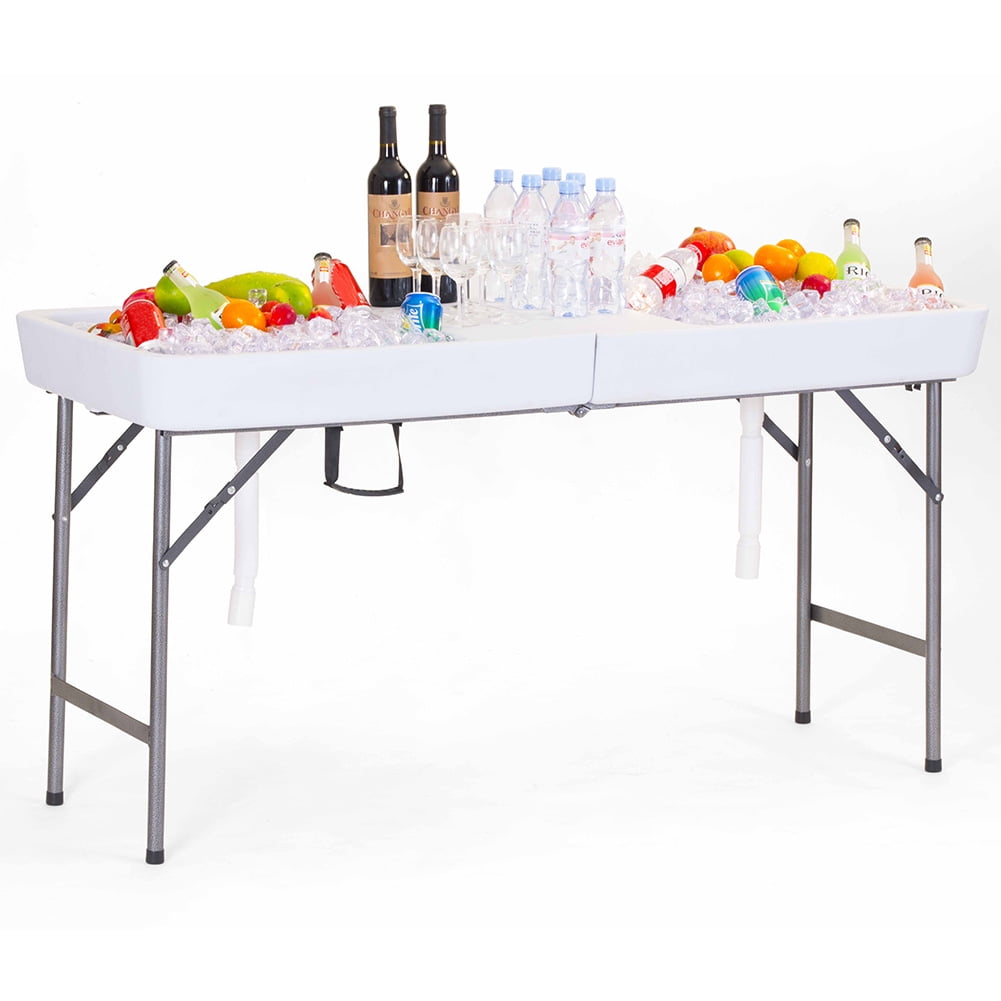 4 Foot Party Ice Cooler Folding Table Plastic with Matching Skirt White New 