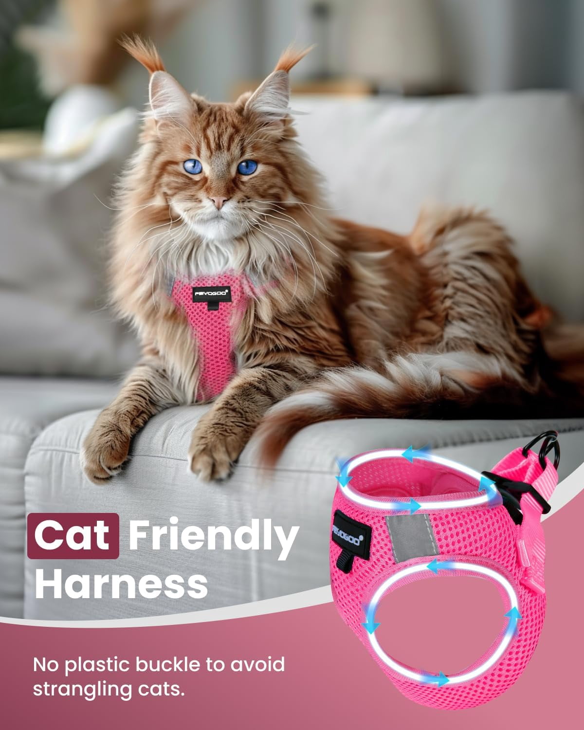 FAYOGOO Escape Proof Cat Harness and Leash Set for Walking, Secure-Fit Step-in Cat Vest Harness, Soft & Lightweight for Kittens and Large Cats