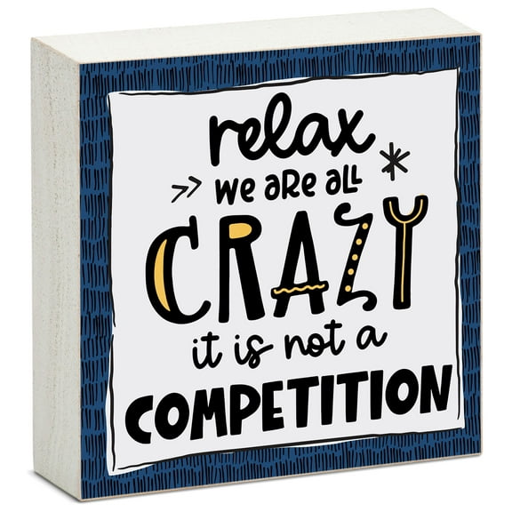 CounterArt "We're All Crazy" Artistic Freestanding Solid Wood Block Sign 3.75” Square