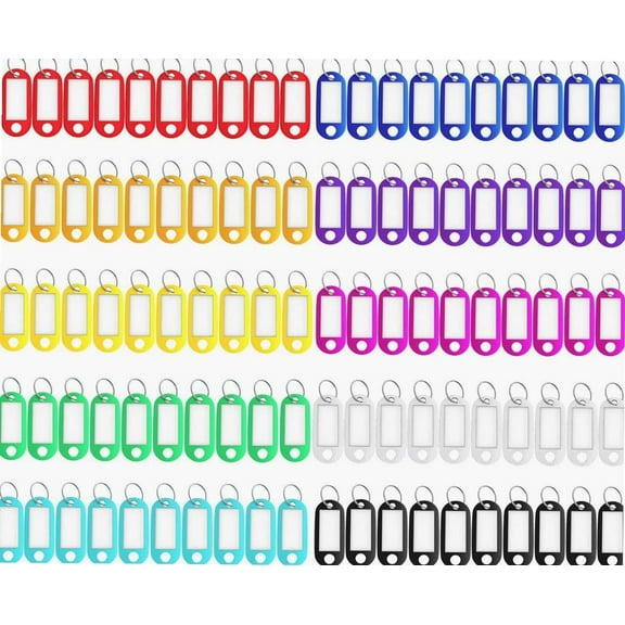 150 Pack Plastic Key Tags, 10 Assorted Colors Key Keychain Tags with Labels, Key Chain Label Tags Identifiers ID Tags with Split Ring