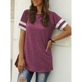 thumbnail image 4 of TEMOFON Color Block T Shirt for Womens Short Sleeve Top Casual Tunic Tops Crew Neck Striped Shirts Wine Red Tee 2025, 4 of 6