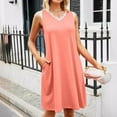 thumbnail image 4 of Viadha Tea Party Dresses for Woman Women Casual Holiday Style Solid Color Lace Splicing Pocket Loose Sleeveless V-Neck Camisole Dress, 4 of 7
