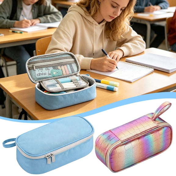 Under $1 Pencil Case, Large Capacity Canvas Pencil Pouch, Multi-Compartment Stationery Organizer for College Office Travel by PALIFEUR
