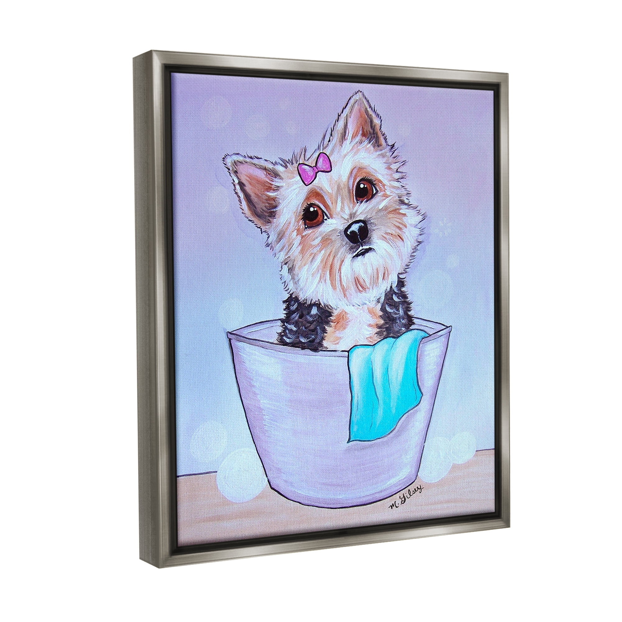 Stupell Industries Terrier with Soap Bubbles Animals & Insects Painting Gray Floater Framed Canvas Art Print Wall Art, 25 x 31