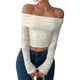 thumbnail image 1 of Camiseta de Larga con Hombros Descubiertos y Ribete de Encaje para Mujer, Estilo Y2K, con Doble Forro y Tendencia Crema XL, 1 of 7