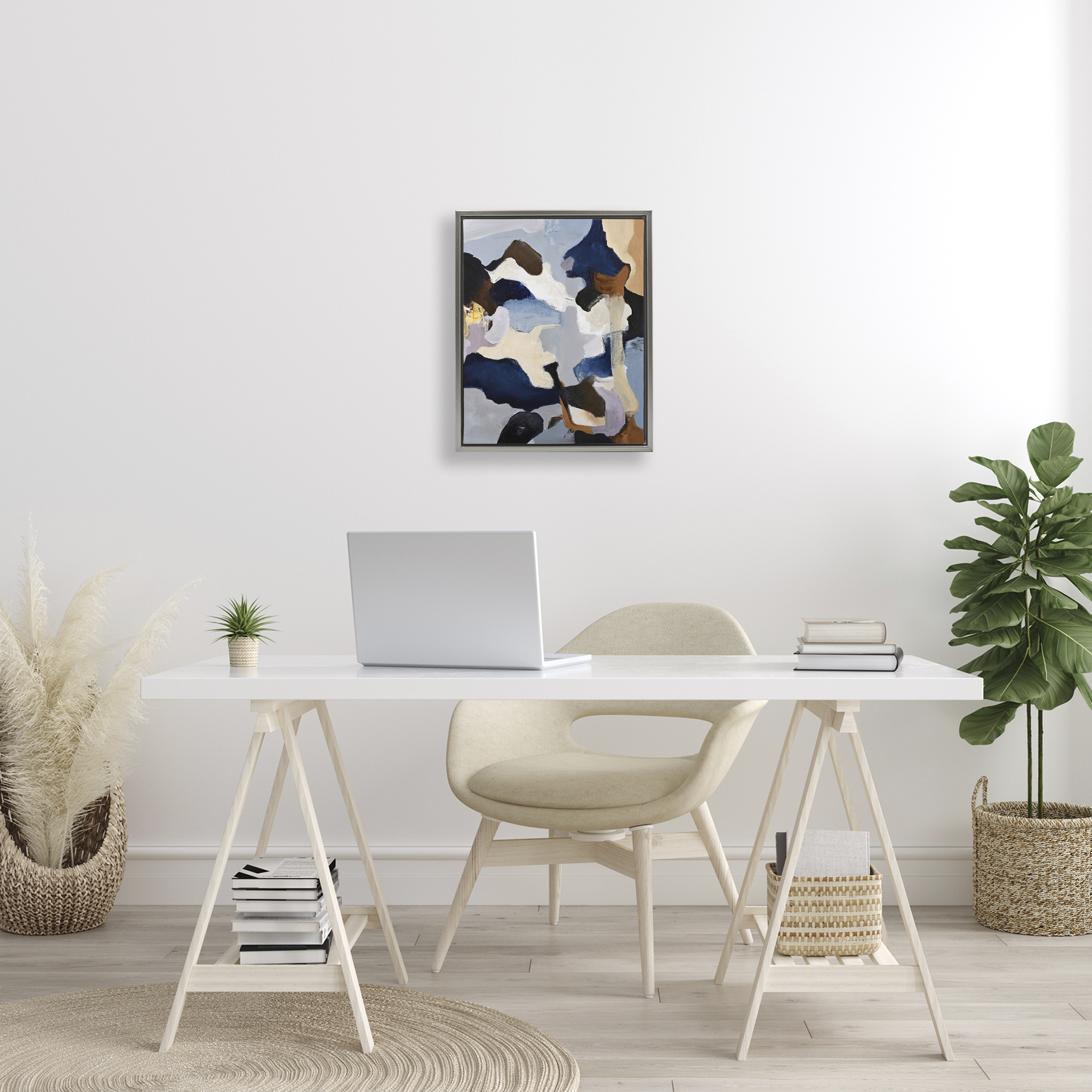 Cool Tones Composition Gray Framed Floater Canvas Wall Art, design by Design Fabrikken