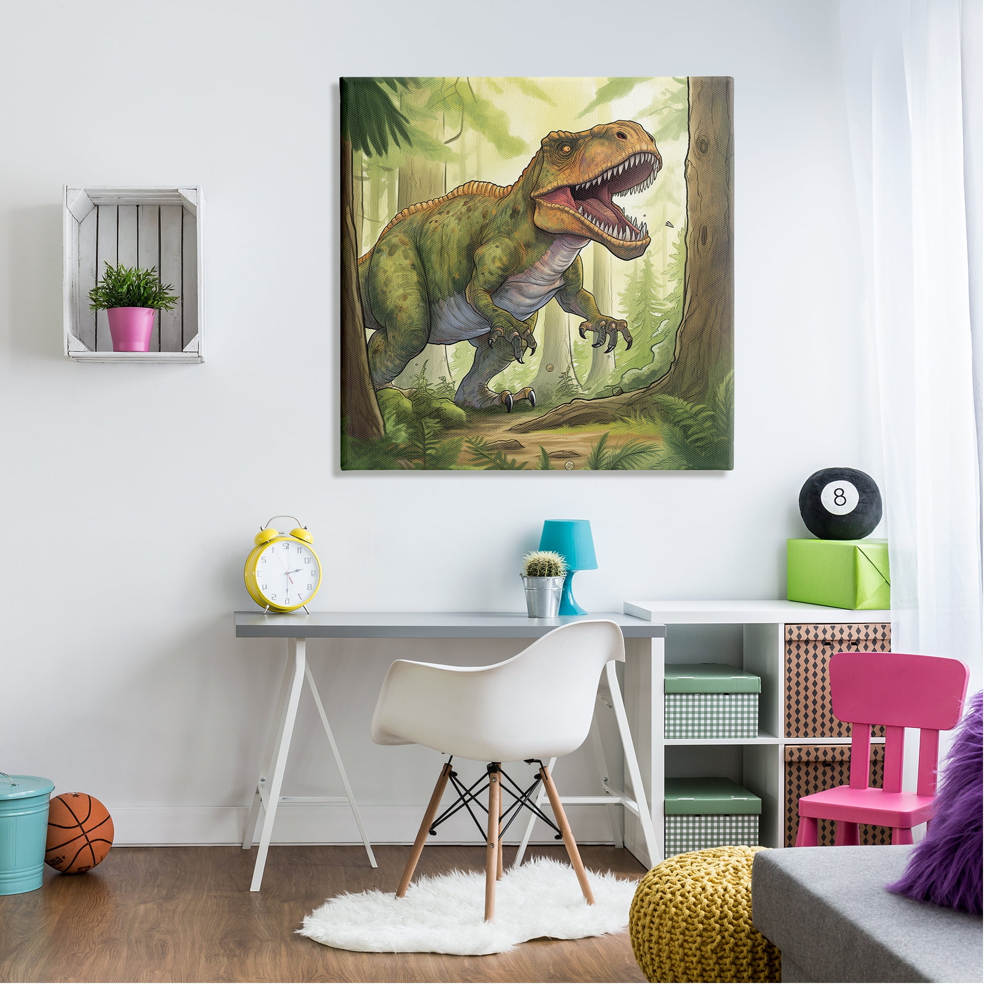 Stupell Industries Roaring Dinosaur Scenery Animals & Insects Painting Gallery Wrapped Canvas Print Wall Art, 36 x 36