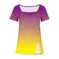 thumbnail image 3 of Plebaso Womens Summer Shirts Short Sleeve Gradient Tunic Tops Square Neck Dressy Loose Blouses with Split, 3 of 4