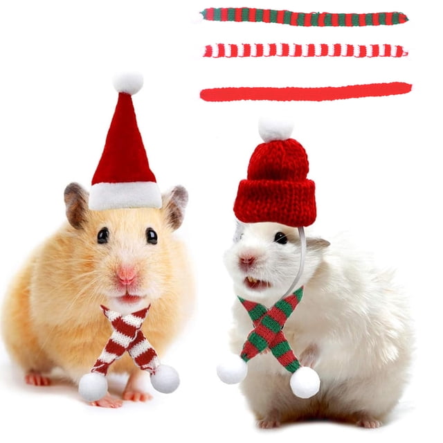 Disfraz navideño de 3 piezas para animales pequeños: bufanda navideña de conejillo de indias para mascotas pequeñas