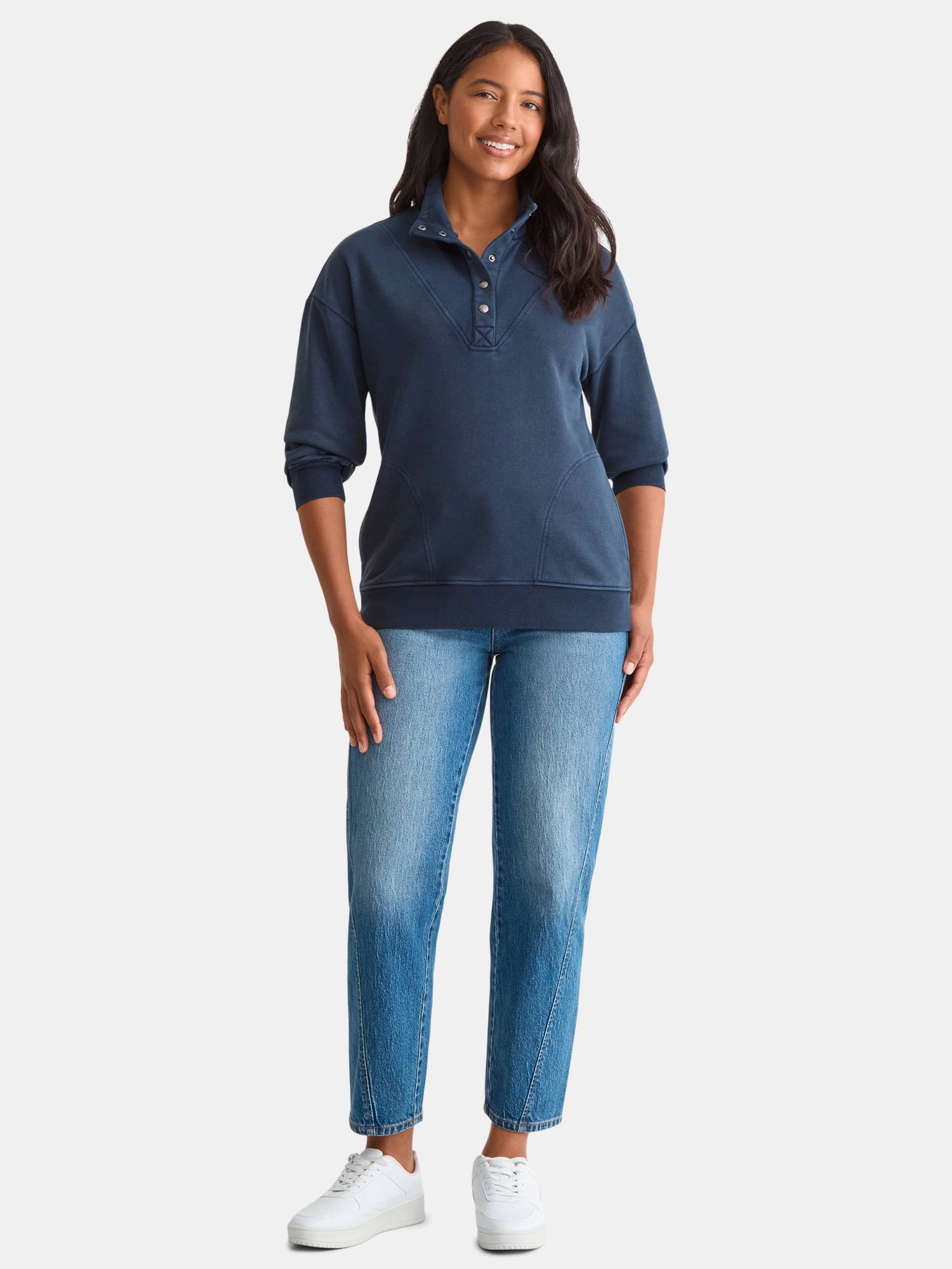 Time and Tru Women's Fashion Terry Snap Sweatshirt, Sizes XS-XXXL
