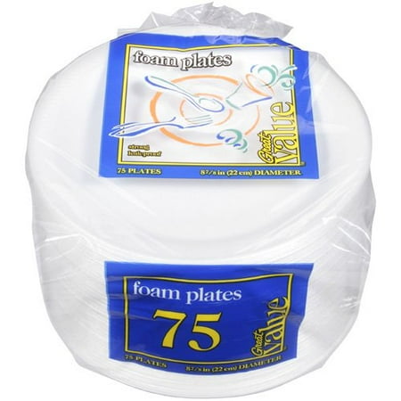 Great Value: Foam 8-7/8 In. Diameter Plates, 75 Ct