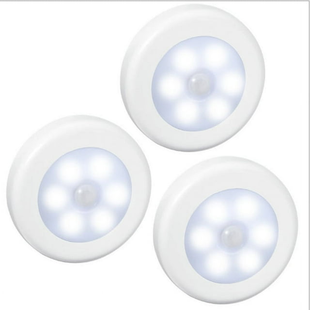 Lámpara LED inalámbrica de 3 piezas con sensor de movimiento para armario, escalera, pasillo, cocina y dormitorio (carcasa blanca, luz blanca)