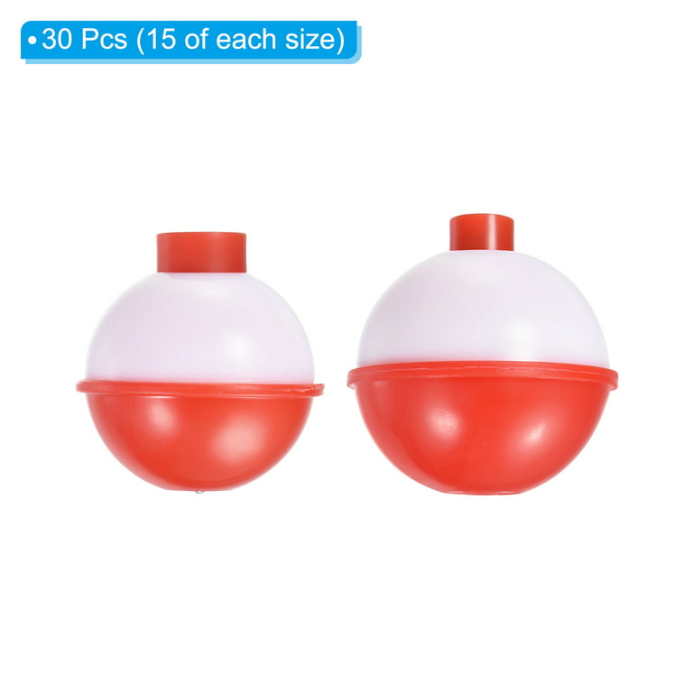 Uxcell 1/1.5 inch Fishing Bobbers, Plastic Push Button Round Fishing Float, Red and White 30 Pack