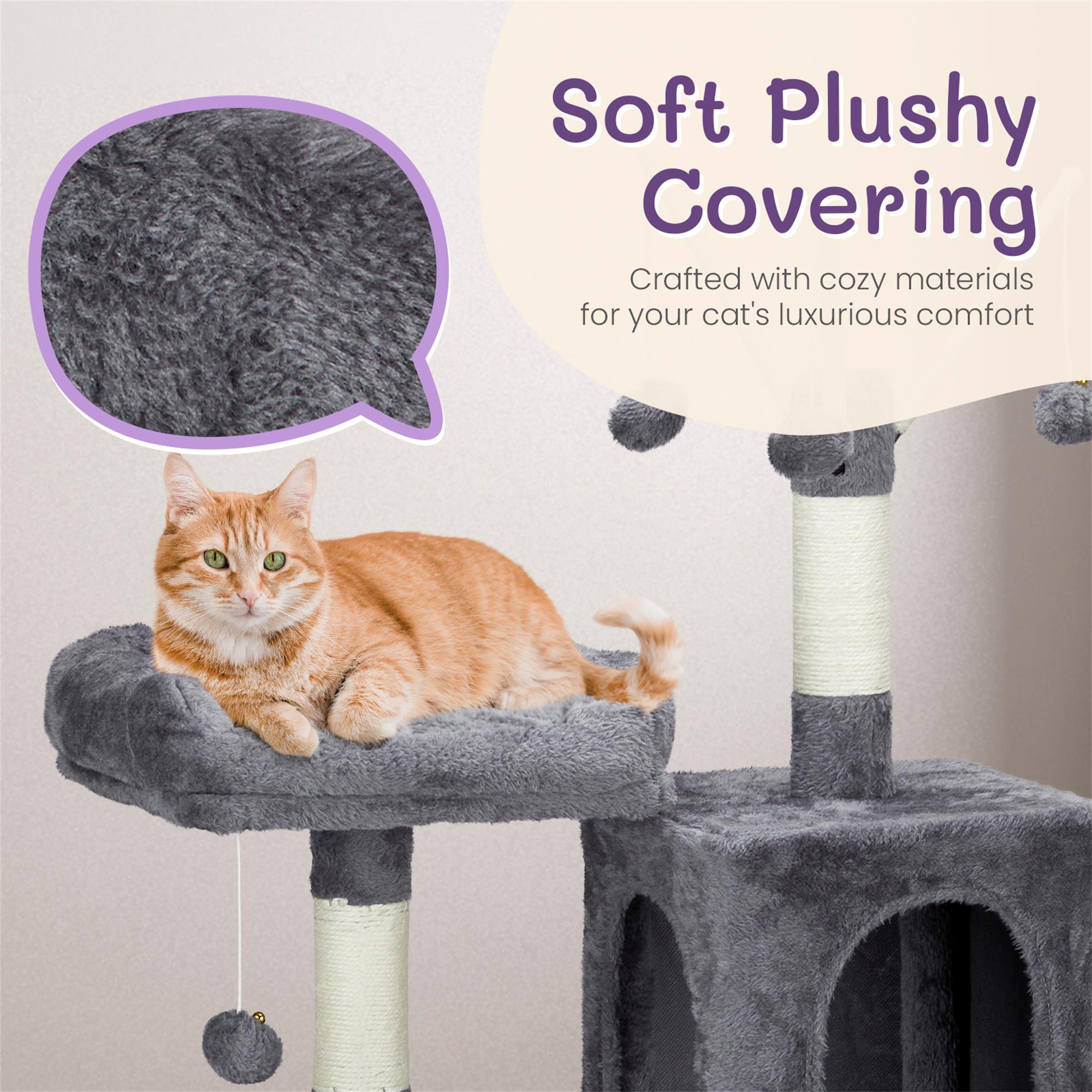 Kadyn 58" Cat Tree Tower for Indoor Cats, Cat House with Padded Platform Bed, Toy Balls, Large Cozy Condo, Hammocks and Sisal Scratching Posts, Dark Gray