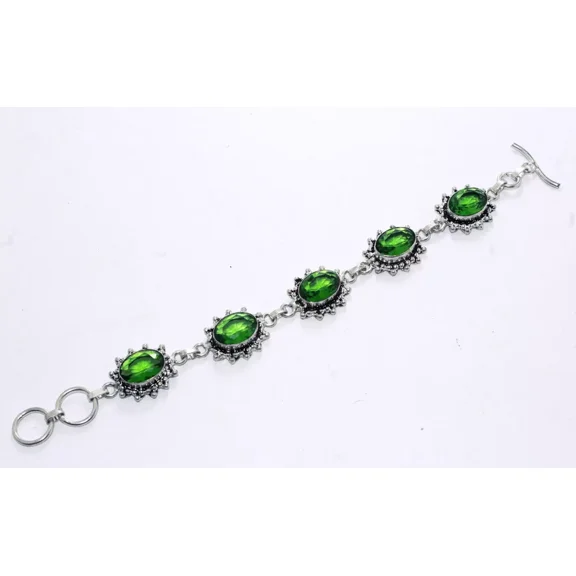 Green Amethyst Gemstone 925 Sterling Silver Handmade Jewelry Bracelet Size-7-8"