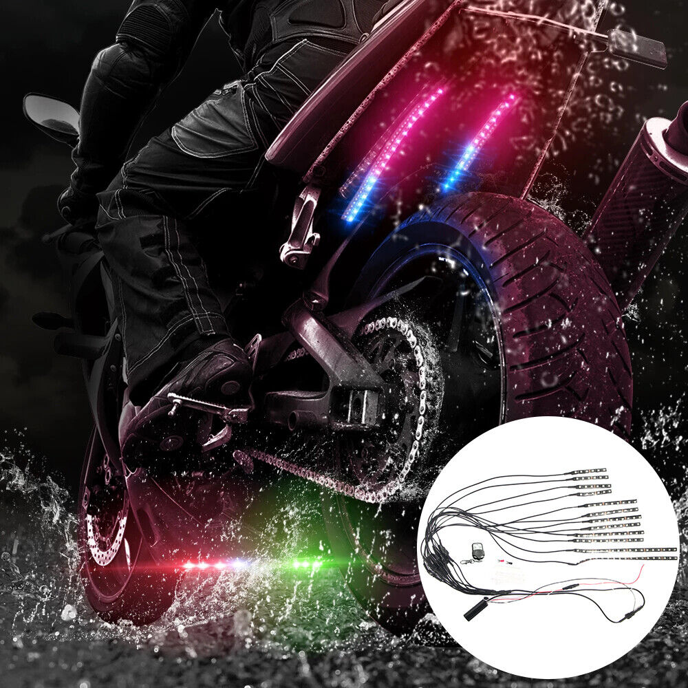 12x RGB Motorcycle LED Light Accent Glow Neon Strip Kit 15 Color Remote