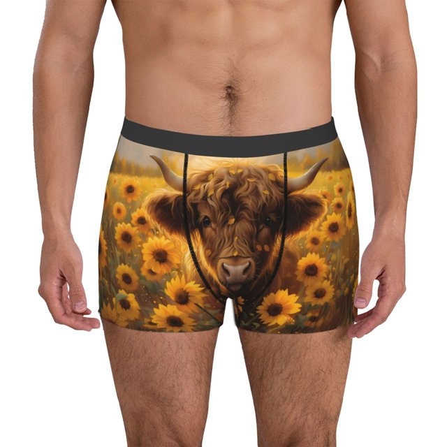 Balery Cute Cow Sunflower Field Calzoncillos bóxer para hombre, ropa interior de algodón suave y transpirable con cinturilla de nailon-Medium