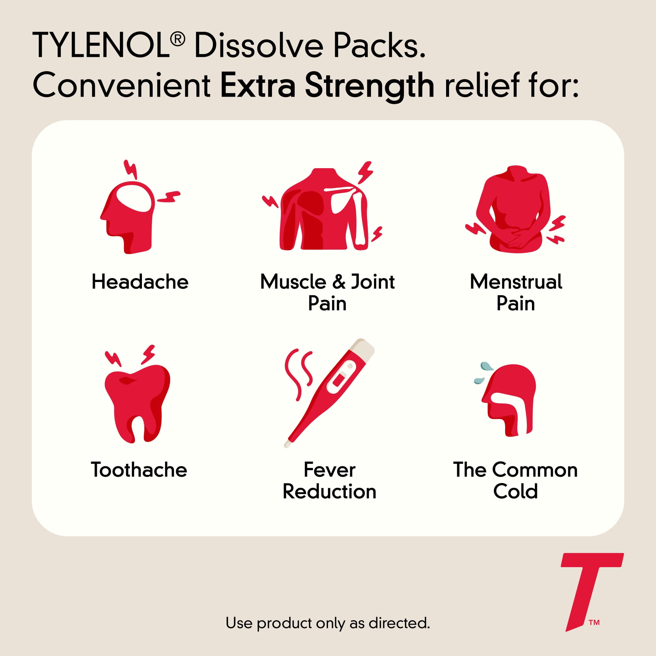 Tylenol Extra Strength Dissolve Packs Pain Relief with Acetaminophen, Berry, 12 Count