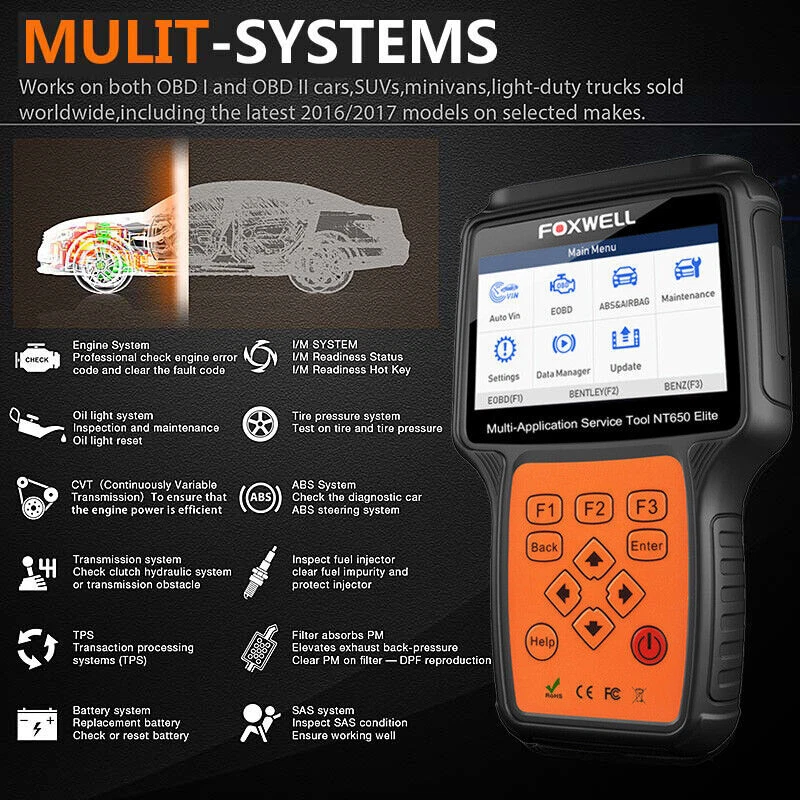 FOXWELL Bidirectional Diagnostic Tool, Wireless Car OBD2 Scanner ABS SRS Engine Code Reader with 26+ Reset Service, ABS Bleeding, EPB SRS Oil Reset, Lifetime Free Update Automotive Diagnostic Tool