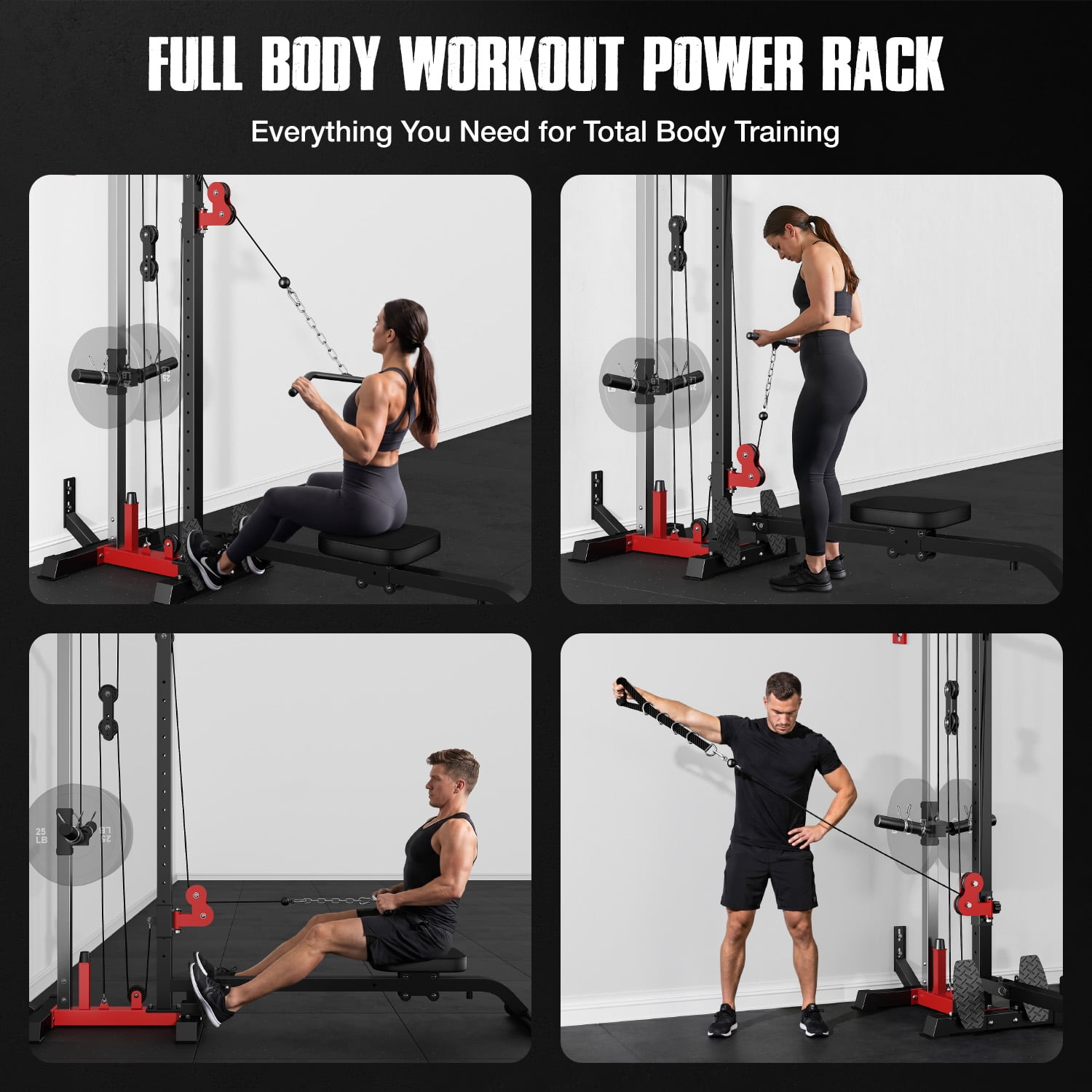 FORGEMUS Cable Crossover Machine, Lat Pull Down Machine for Home Gym with 16 Adjustable Positions Cable Row Attachment