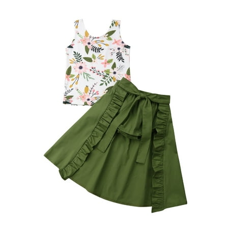 3PCS Toddler Baby Girls Clothes Floral Tops Vest+Shorts Pants+Skirts Dress Party Outfits Set 1-2 Years