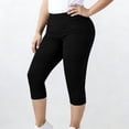 thumbnail image 2 of MLQIDK Pedal Pushers for Women Yoga Leggings Knee Length Trendy Summer Elastic Waist Cropped Pants Dressy Casual Yoga Capris with Pockets Black L, 2 of 6