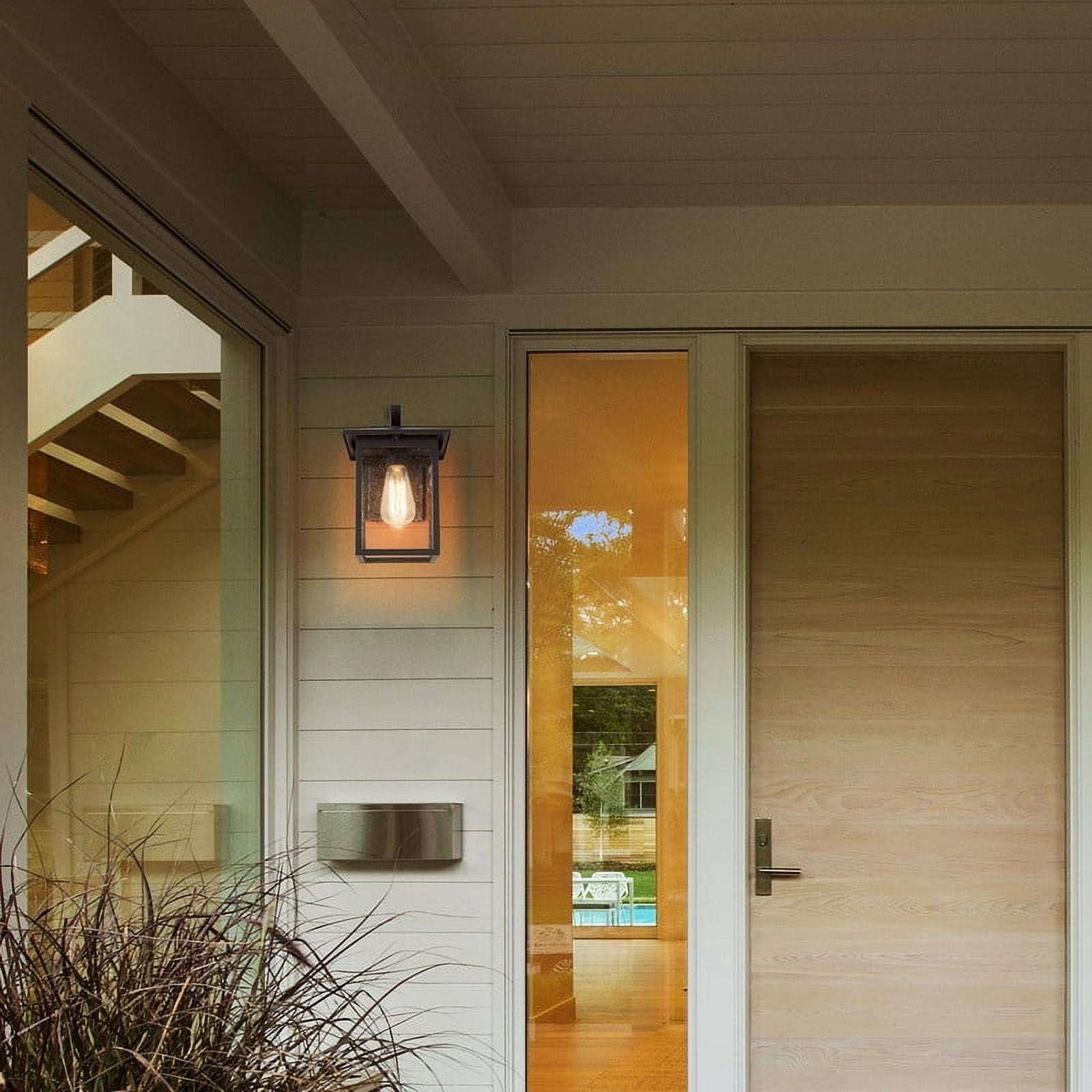 LNC 1-Light Black and Seeded Glass Panel Outdoor Lantern Wall Sconce for Patio and Garden