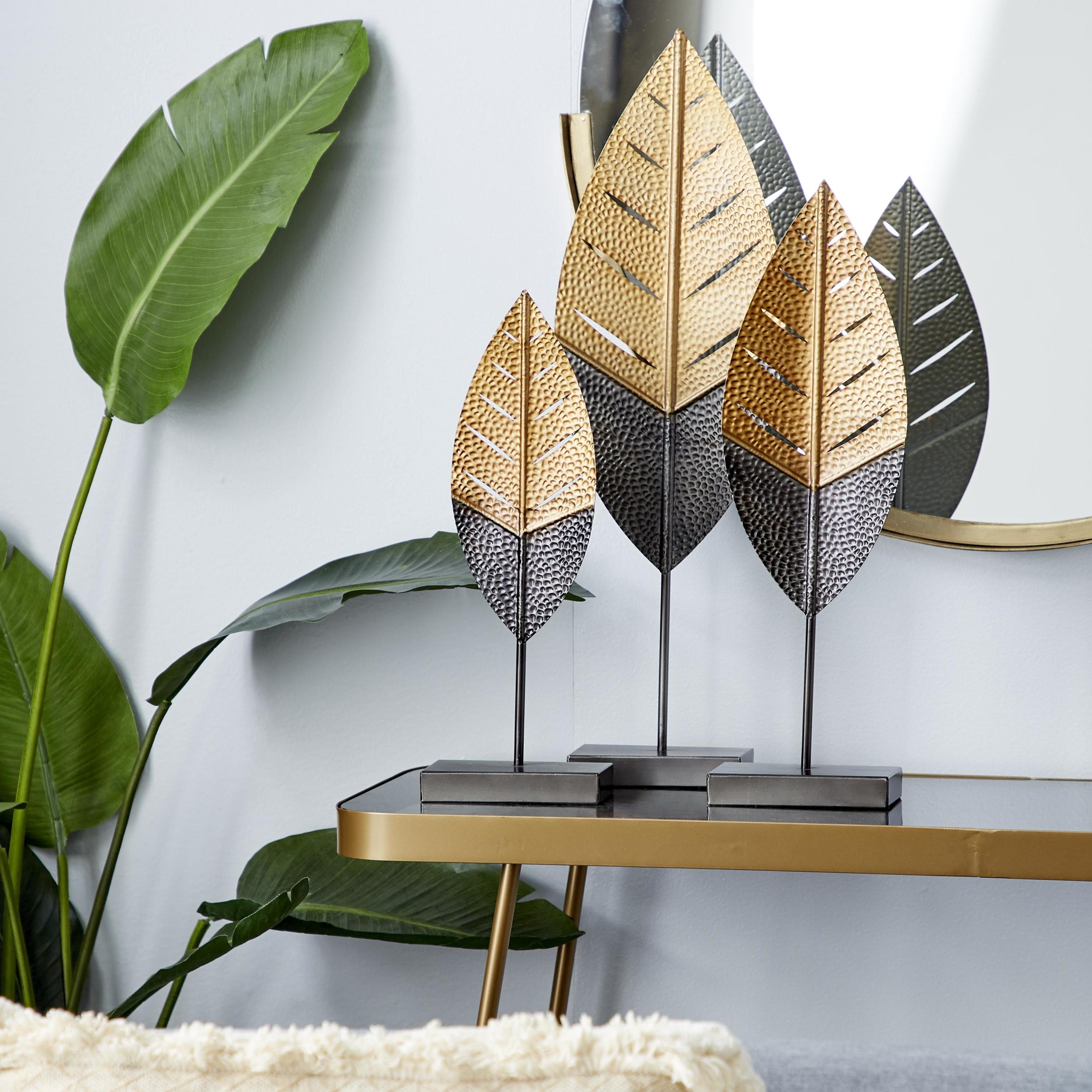 17", 19", 26"H Gold Metal Leaf Sculpture, by DecMode (3 Count)