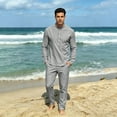 thumbnail image 6 of GrmtClth Mens Everyday Henley Matching Set Stand Collar Long Sleeve Shirt and Drawstring Pants Outdoor Leisure Outfit Dark Gray 2XL, 6 of 6