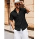 thumbnail image 4 of Camisa COOFANDY para hombre con botones, manga corta, algodón negro, 4 of 6
