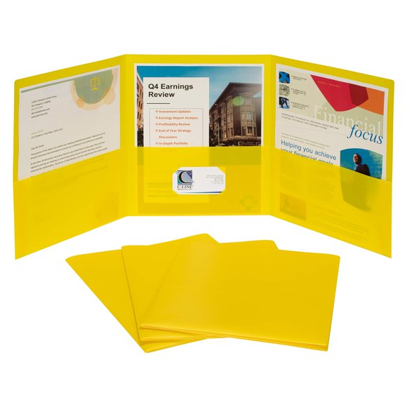 Polietileno amarillo pesado Portfolio C-Line con 3 bolsillos, tres pliegues