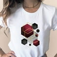 thumbnail image 6 of Fesfesfes White Shirts for Women's Fashion Geometric Graphic Print T-Shirts Female Round Neck Loose T-shirt 6(M), 6 of 9