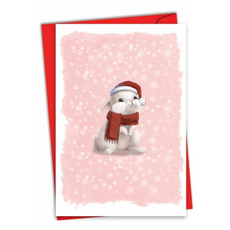 NobleWorks Christmas Thank You Paper Card with 5 x 7 Inch Envelope (1 Card) Holiday Cutie Pies - Rabbit C10200CXTG