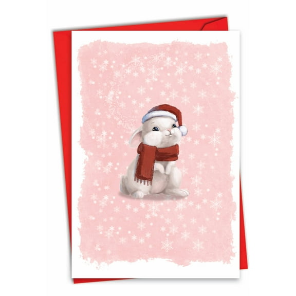 NobleWorks Christmas Thank You Paper Card with 5 x 7 Inch Envelope (1 Card) Holiday Cutie Pies - Rabbit C10200CXTG