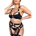 thumbnail image 2 of FAROOT Sexy Lingerie Set, Solid Color Underwired Bra + Thong + Garter Belt, 2 of 6